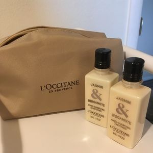 L'occitane cosmetic bag with hair/makeup products